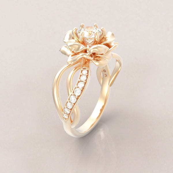 The Small Crimson Rose Flower Diamond Engagement Ring Set – bbr607-1-Set